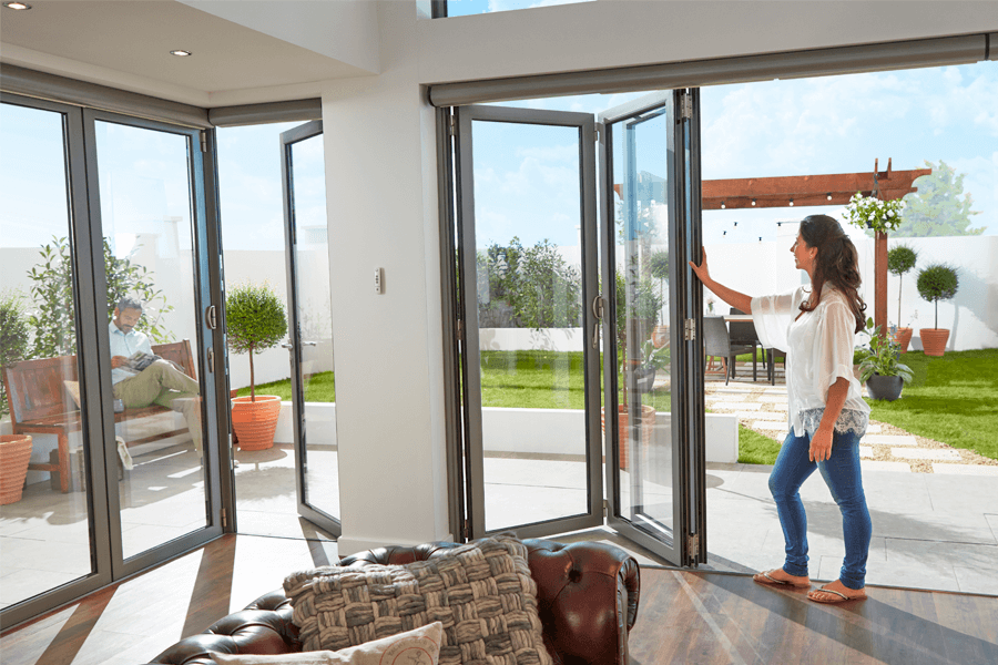 Grey bi-fold doors aluminium