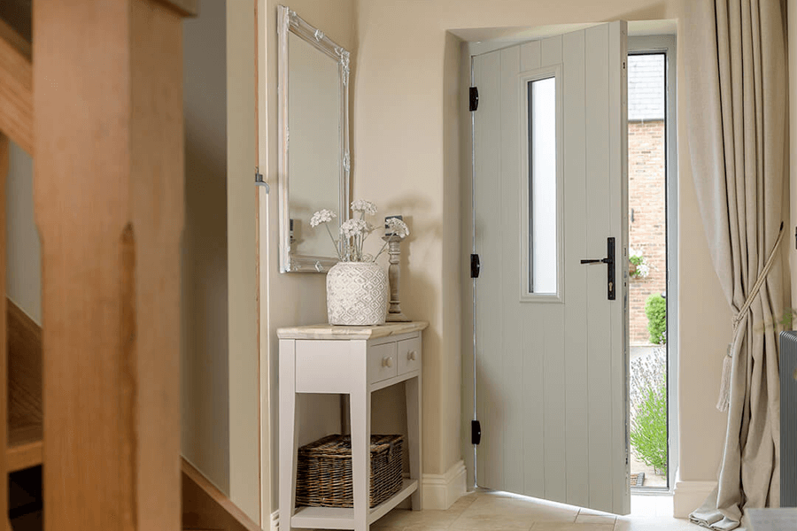 white uPVC composite door interior in hallway
