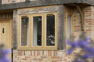 oak uPVC flush sash bay window