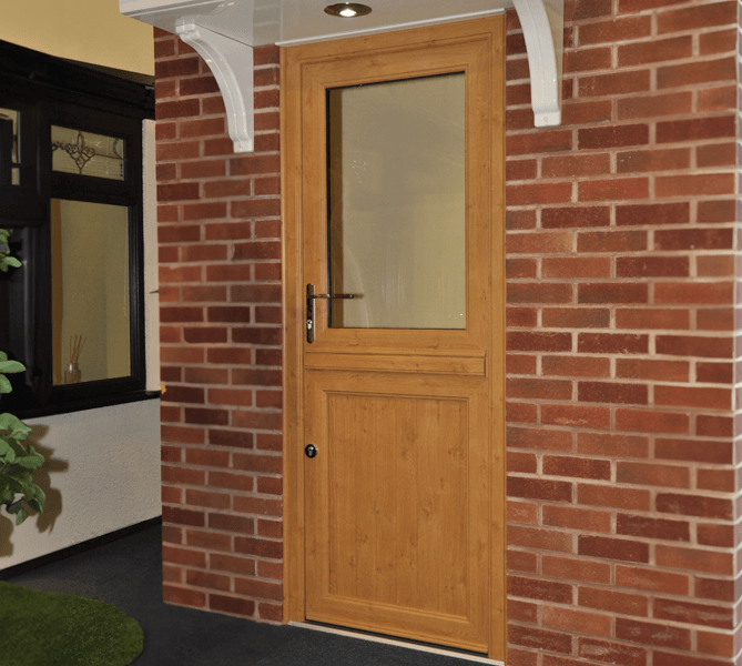 irish oak stable door upvc closed with window and bottom panel