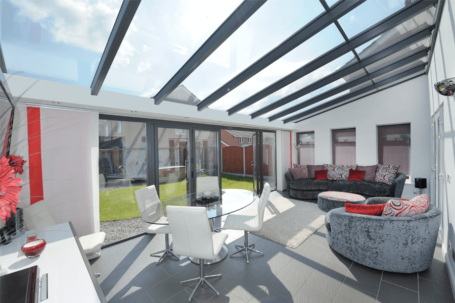lean to glass black aluminium roof
