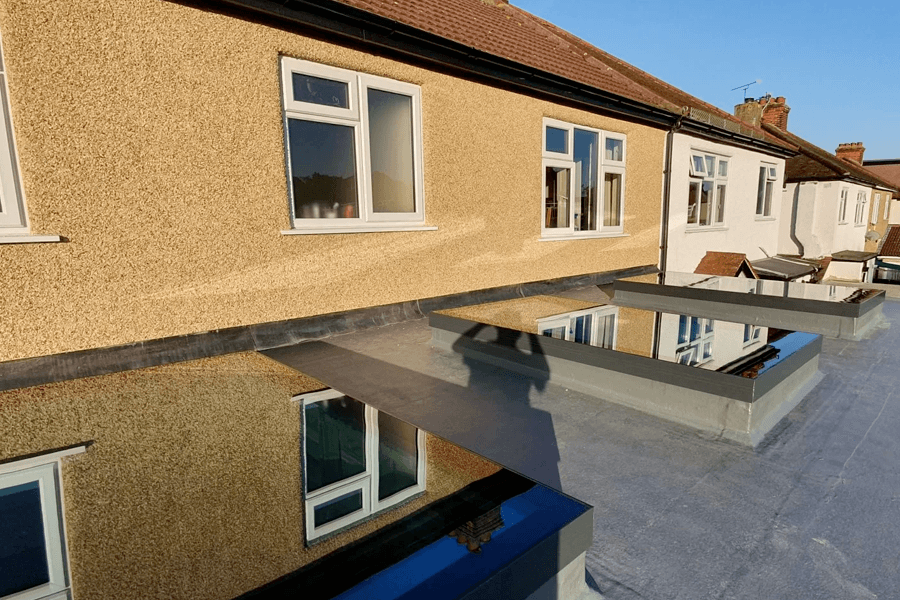 black flat roof with black aluminum roof light