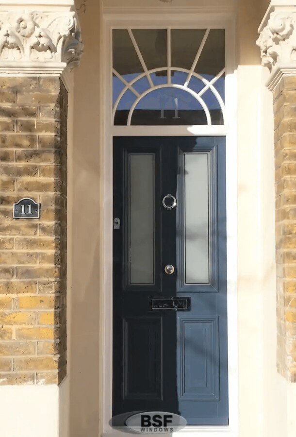 Navy blue timber entrance door